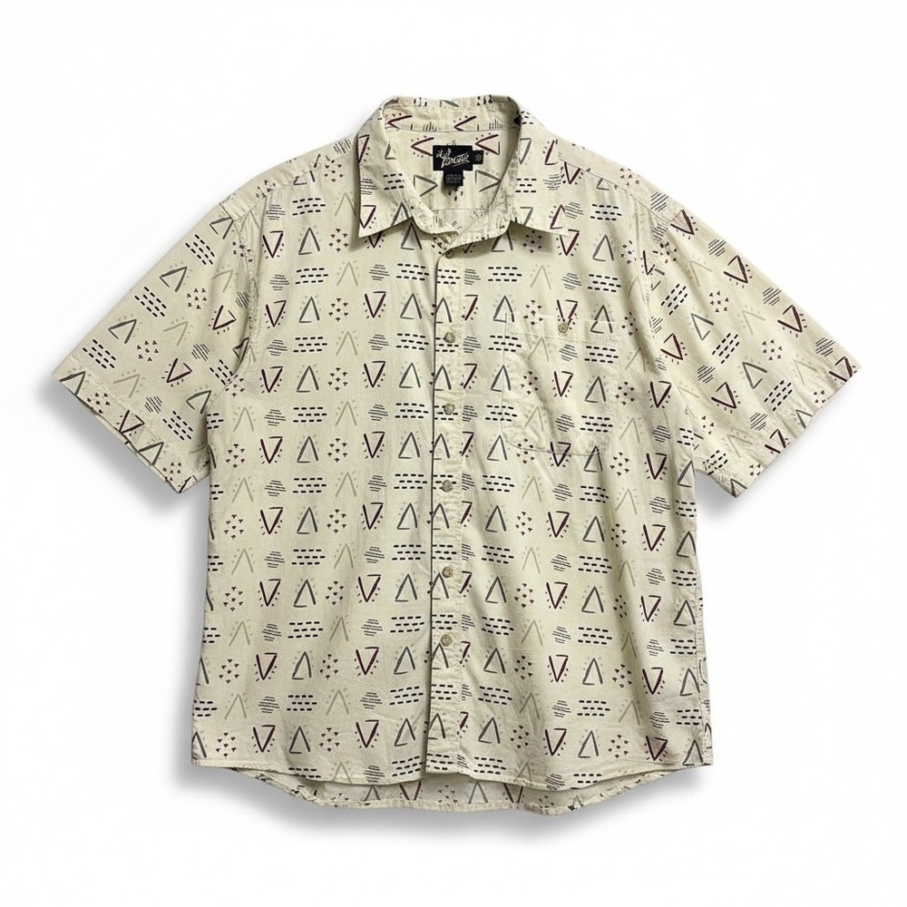 Dick Idol Button Down Men 3XL Cream Excellent Tribal Geometric Cotton i
